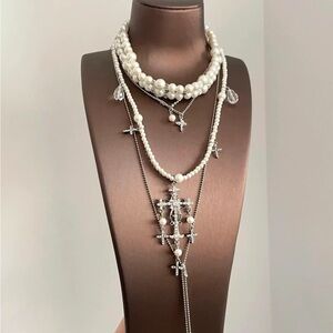 Urban Outfitters Pearl and Silver Layered Necklace